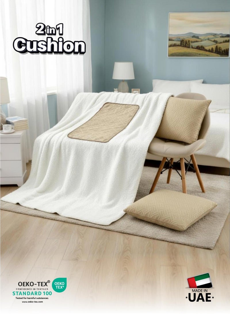 Cotton home بطانية قطن منزلية® اصنعها بنفسك، بطانية شيربا 160x220 سم - بطانية مخملية فائقة النعومة للدفء والراحة القصوى، مع إغلاق بسحاب تتحول إلى وسادة، بيج - Image 3