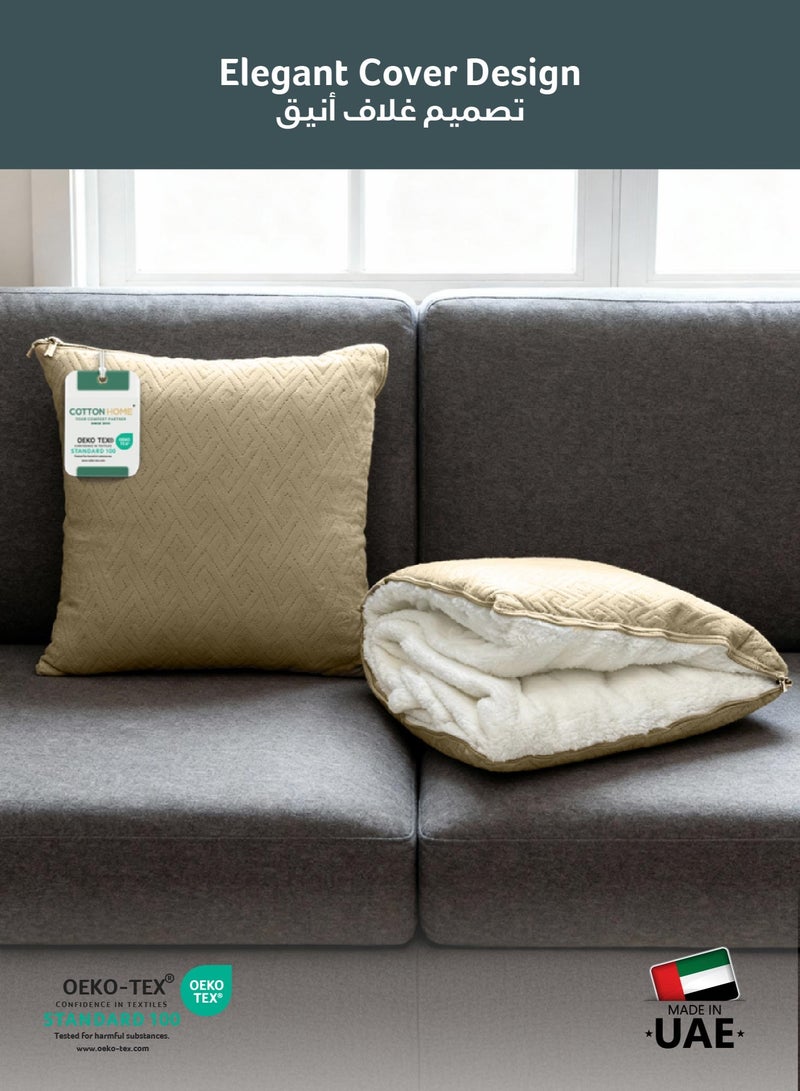 Cotton home بطانية قطن منزلية® اصنعها بنفسك، بطانية شيربا 160x220 سم - بطانية مخملية فائقة النعومة للدفء والراحة القصوى، مع إغلاق بسحاب تتحول إلى وسادة، بيج - Image 2
