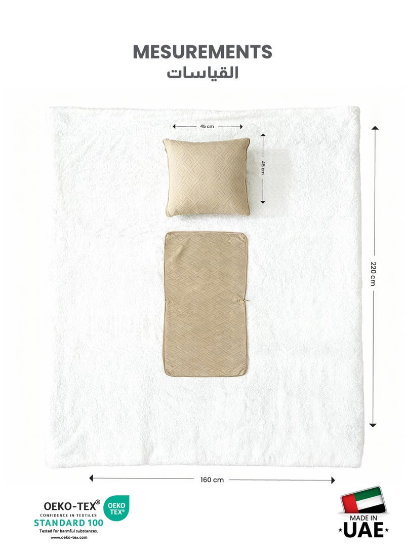 Cotton home بطانية قطن منزلية® اصنعها بنفسك، بطانية شيربا 160x220 سم - بطانية مخملية فائقة النعومة للدفء والراحة القصوى، مع إغلاق بسحاب تتحول إلى وسادة، بيج - Image 5