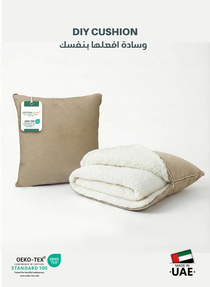 Cotton home بطانية قطن منزلية® اصنعها بنفسك، بطانية شيربا 160x220 سم - بطانية مخملية فائقة النعومة للدفء والراحة القصوى، مع إغلاق بسحاب تتحول إلى وسادة، بيج - Image 1