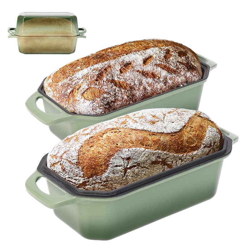 Flavehc Bread Pan Cast Iron Loaf Pan with Lid 9x5 Inch Bread Loaf Pan for Baking Bread Enameled Cast Iron Sourdough Bread Pan - Image 1
