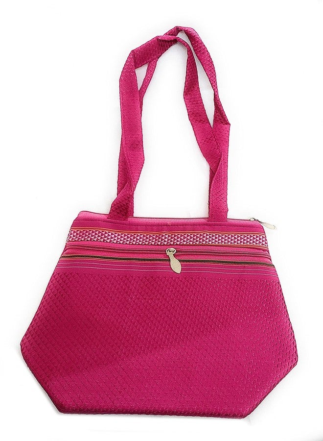 ADD GEAR Swamini Khun Fabric Clutch & Handbag Combo - (Tote + Clutch). Traditional Dharwad khun Fabric (Handbag-30 x 22 x 11 cm) + (Clutch-23 x 13 x 1 cm) (Rose) - Image 2