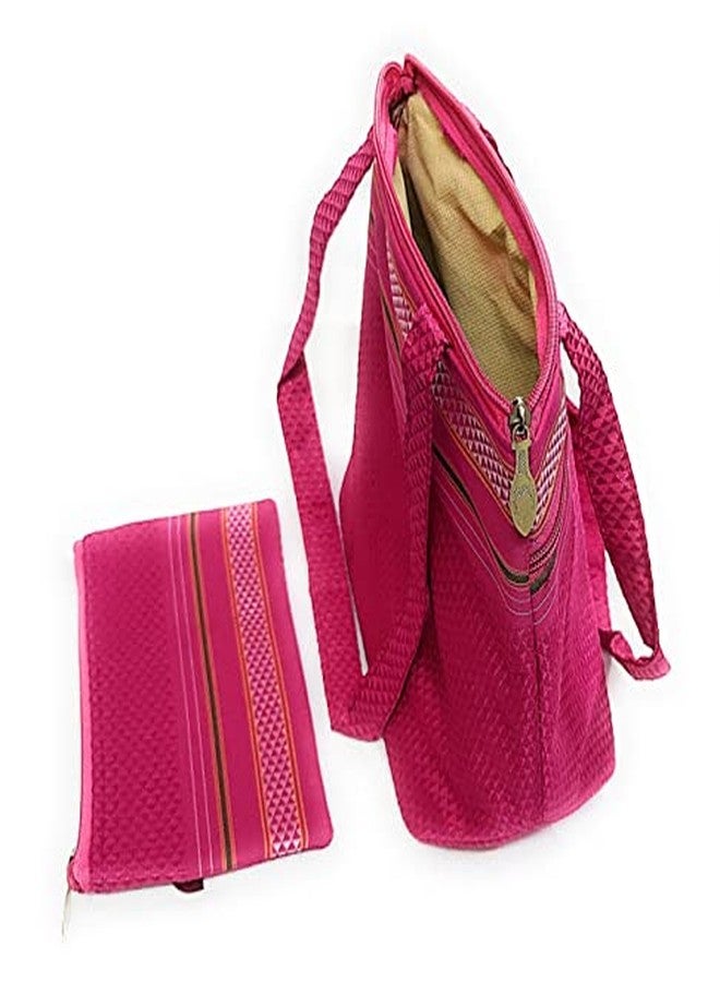 ADD GEAR Swamini Khun Fabric Clutch & Handbag Combo - (Tote + Clutch). Traditional Dharwad khun Fabric (Handbag-30 x 22 x 11 cm) + (Clutch-23 x 13 x 1 cm) (Rose) - Image 3