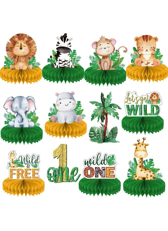 Tevxj - 12Pcs Wild One Birthday Party Honeycomb Centerpieces Jungle Theme First Birthday Table Topper Jungle Safari Theme Centerpieces For Boy Girls Birthday Party Baby Shower Photo Booth Props Decorations - Image 1