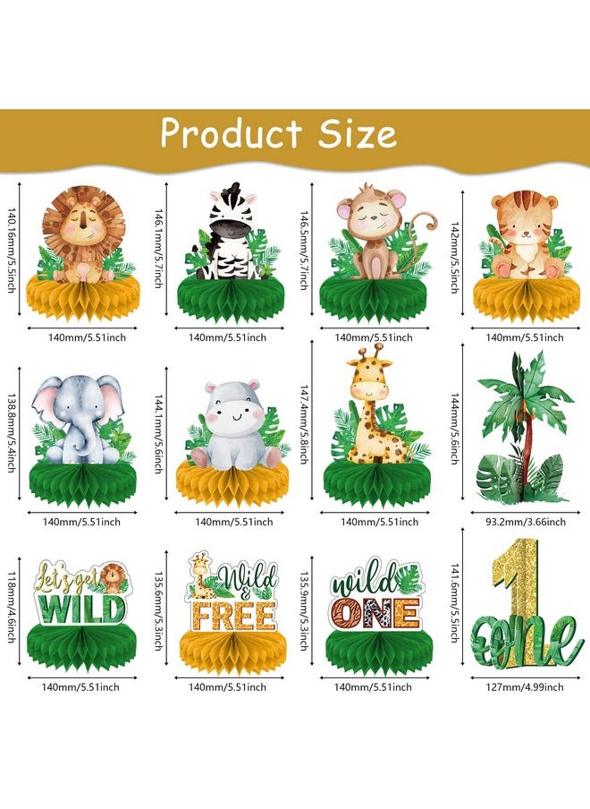 Tevxj - 12Pcs Wild One Birthday Party Honeycomb Centerpieces Jungle Theme First Birthday Table Topper Jungle Safari Theme Centerpieces For Boy Girls Birthday Party Baby Shower Photo Booth Props Decorations - Image 1