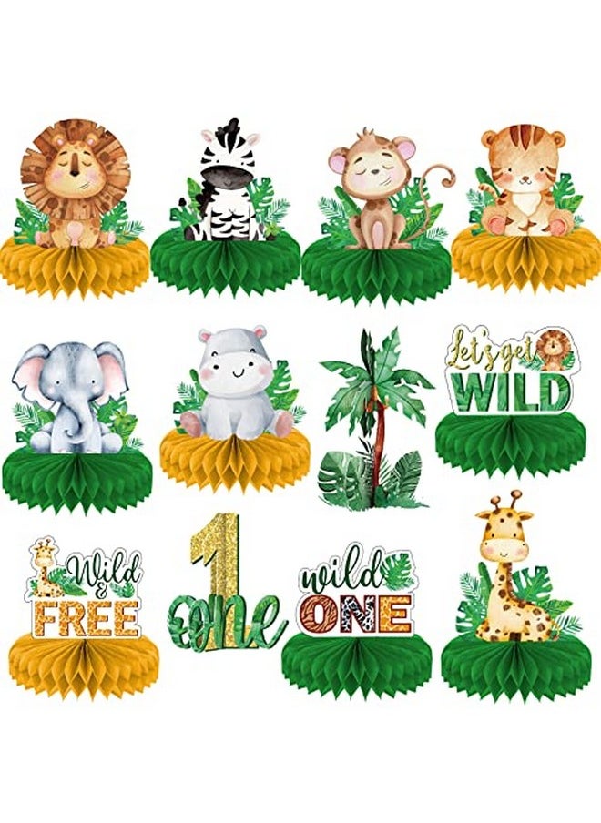 Tevxj - 12Pcs Wild One Birthday Party Honeycomb Centerpieces Jungle Theme First Birthday Table Topper Jungle Safari Theme Centerpieces For Boy Girls Birthday Party Baby Shower Photo Booth Props Decorations - Image 1