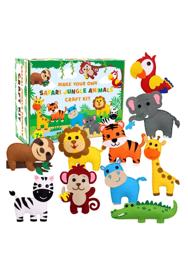 SOLARAE Jungle Animals Sewing Kit Zoo Felt Animal DIY Crafts for Girls and Boys Educational Nursery Sewing for Kids Art Craft Kits Animal Felt Plush Ornaments for Beginners Set of 10 - Image 1