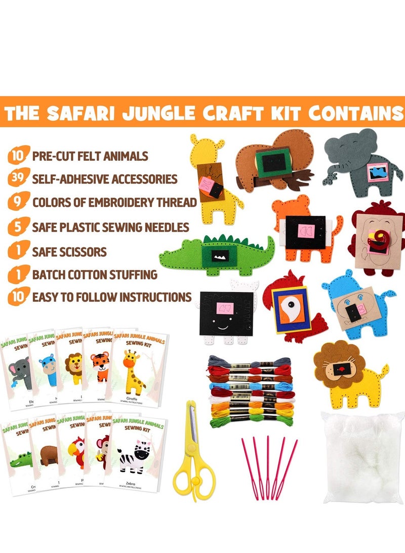 SOLARAE Jungle Animals Sewing Kit Zoo Felt Animal DIY Crafts for Girls and Boys Educational Nursery Sewing for Kids Art Craft Kits Animal Felt Plush Ornaments for Beginners Set of 10 - Image 4