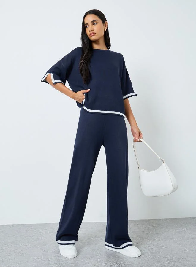 Styli Styli Contrast Trim Slit Sleeve Knit Top