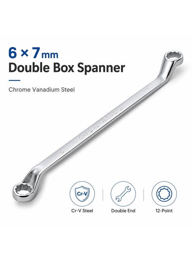 6mm x 7mm Deep Offset Double Box End Wrench, Metric 12-Point Ring Spanner, Heavy Duty Chrome Vanadium Steel Hand Tool for Automotive & Mechanical Repair in Tight Spaces - Image 1