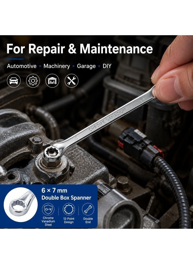 6mm x 7mm Deep Offset Double Box End Wrench, Metric 12-Point Ring Spanner, Heavy Duty Chrome Vanadium Steel Hand Tool for Automotive & Mechanical Repair in Tight Spaces - Image 5
