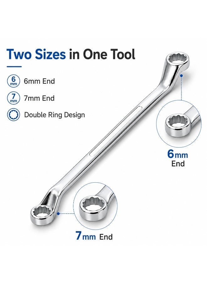 6mm x 7mm Deep Offset Double Box End Wrench, Metric 12-Point Ring Spanner, Heavy Duty Chrome Vanadium Steel Hand Tool for Automotive & Mechanical Repair in Tight Spaces - Image 2
