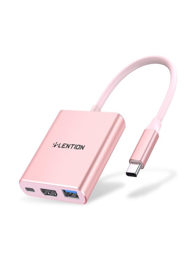 لينشن موزع LENTION 3 في 1 USB-C مع توصيل طاقة من النوع C بقوة 100 واط، ومحول USB 3.0 و4K HDMI متوافق مع MacBook Pro 2023-2016، وMac Air/Surface الجديد، والمزيد، معتمد ببرنامج تشغيل مستقر (CB-C14، ذهبي وردي) - Image 1