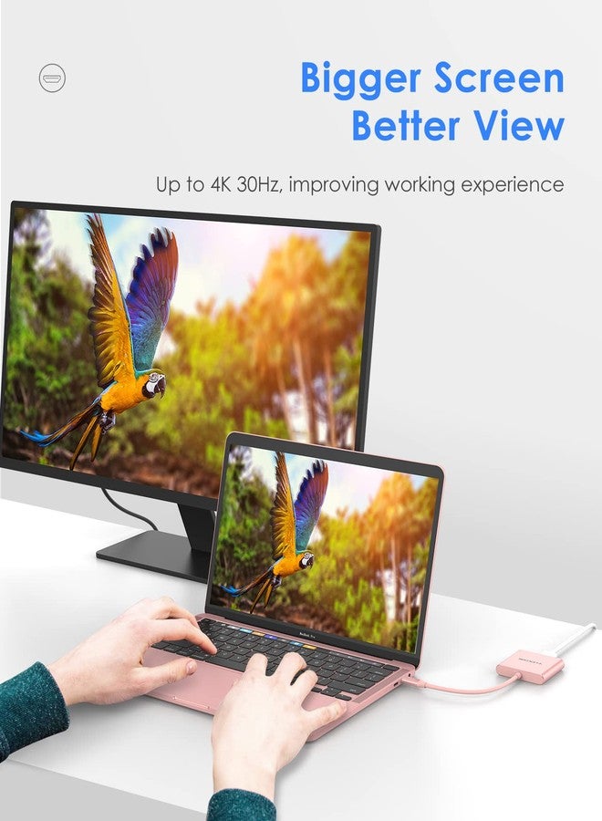 لينشن موزع LENTION 3 في 1 USB-C مع توصيل طاقة من النوع C بقوة 100 واط، ومحول USB 3.0 و4K HDMI متوافق مع MacBook Pro 2023-2016، وMac Air/Surface الجديد، والمزيد، معتمد ببرنامج تشغيل مستقر (CB-C14، ذهبي وردي) - Image 3