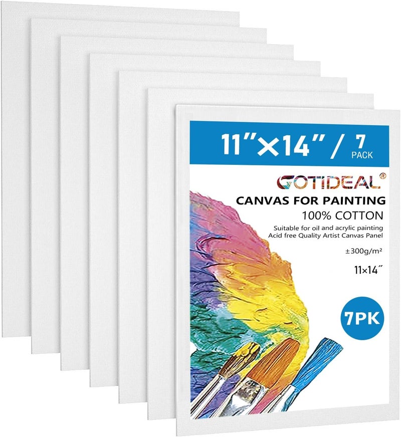 GOTIDEAL Canvases for Painting, 11x14 inch of 7, Professional Primed White Blank Flat Canvas Panels- 100% Cotton Artist Canvas Boards for Acrylics Painting, Oil Watercolor Tempera - Image 1