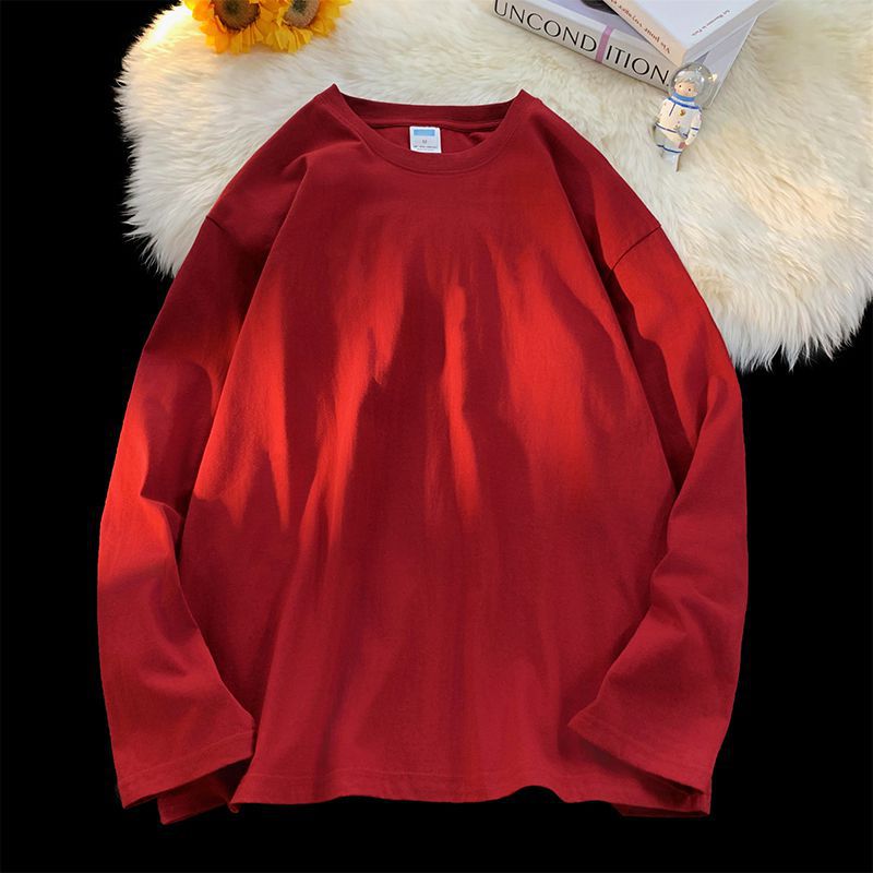 Large Loose Plus Size Cotton Long Sleeve T-Shirt Bottoming Shirt 18 Color Dropped Shoulder Version Lovers - Image 1