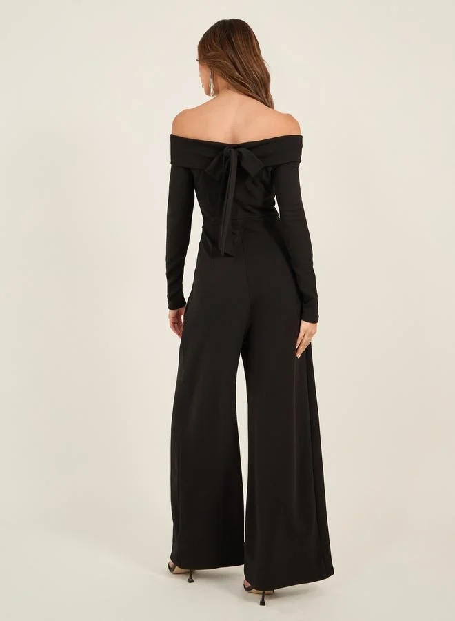 Styli Styli Solid Bardot Neckline Wide Leg Jumpsuit