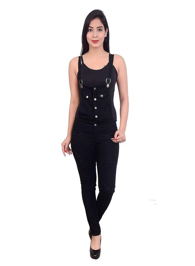 V3E Denim Solid Casual Dungaree for Girl's (Black) -(Size 34) - Image 1