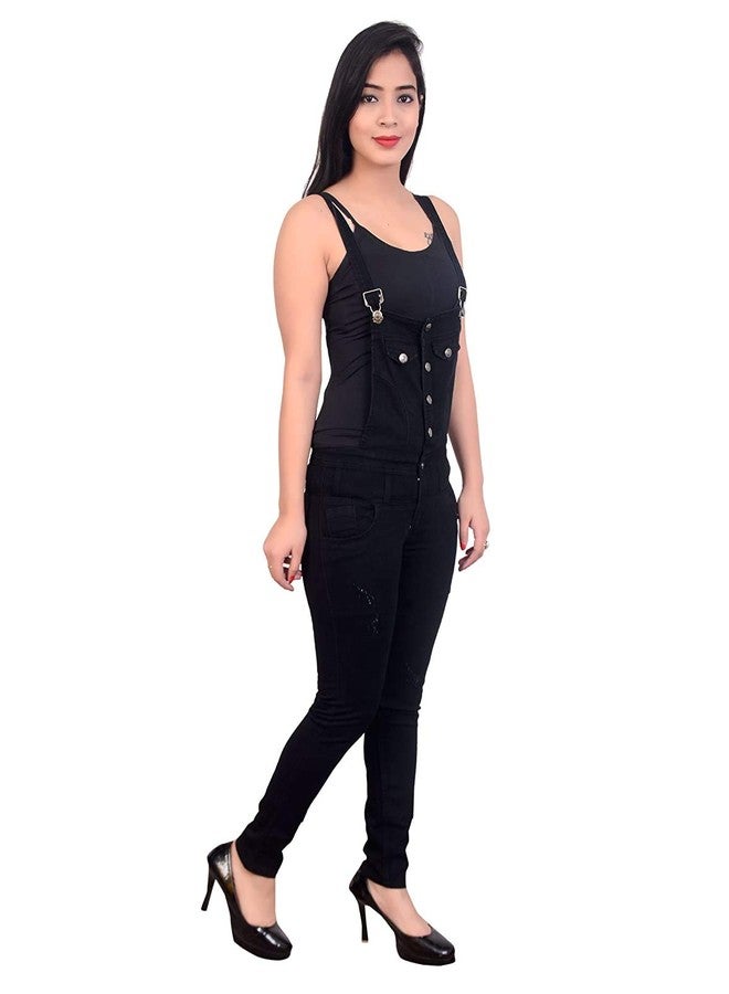 V3E Denim Solid Casual Dungaree for Girl's (Black) -(Size 34) - Image 3