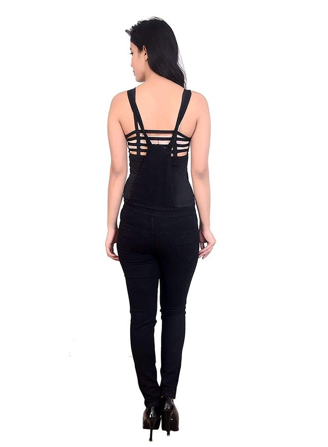 V3E Denim Solid Casual Dungaree for Girl's (Black) -(Size 34) - Image 4