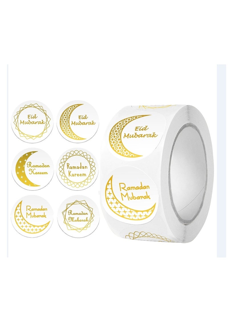 OASIS-TH 500Pcs Ramadan Kareem Adhensive Stickers Eid Mubarak Perforated Roll Sticker Gift Tag  - Image 1