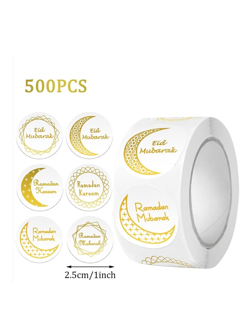 OASIS-TH 500Pcs Ramadan Kareem Adhensive Stickers Eid Mubarak Perforated Roll Sticker Gift Tag  - Image 5