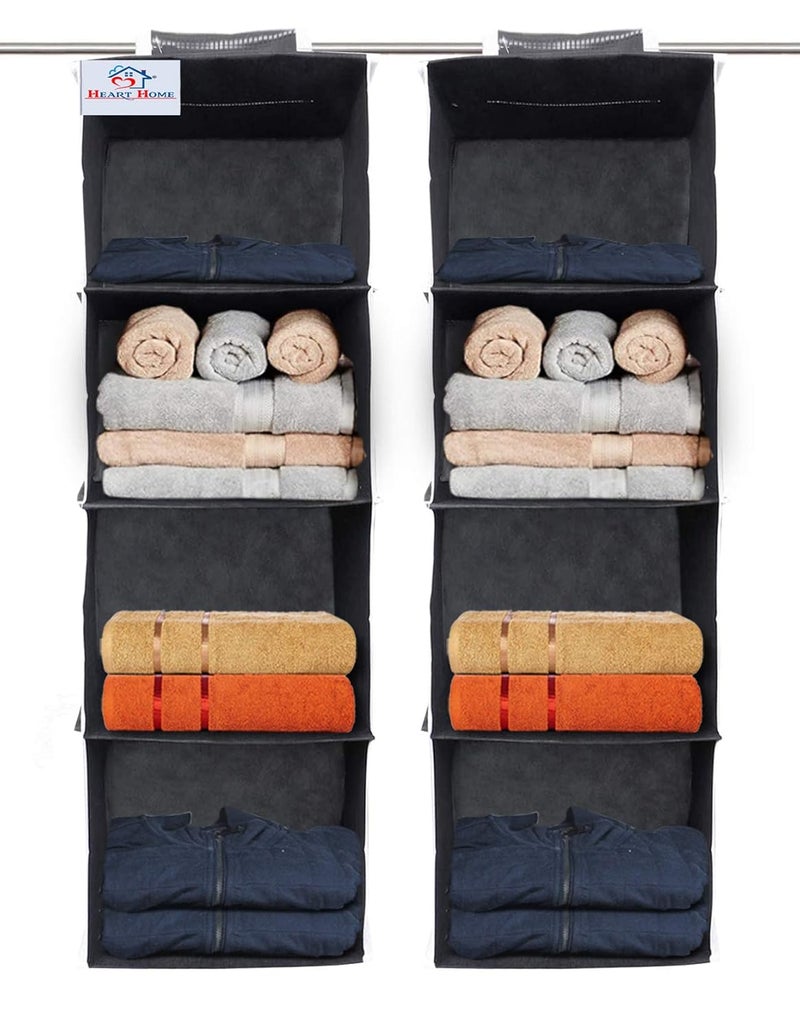 Kuber Industries Heart Home 4 Shelf Closet Hanging Organizer 4 Tier Closet Wardrobe Organizer Clothes Storage Hanger for Family Closet Bedroom Foldable and Universal Fit BlackPack of 2HHEART15329 - Image 1