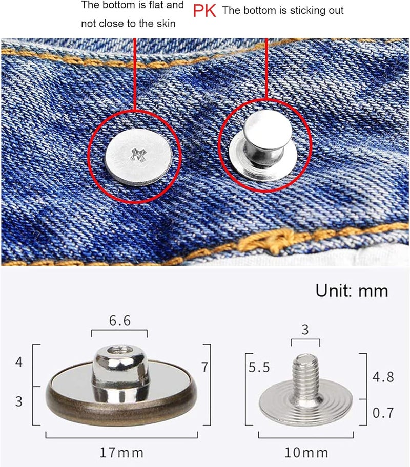 10 metal jeans sewing buttons, 17 mm, seamless, nail-free, removable, replacement threaded repair buttons, rivets and screwdrivers - Image 3