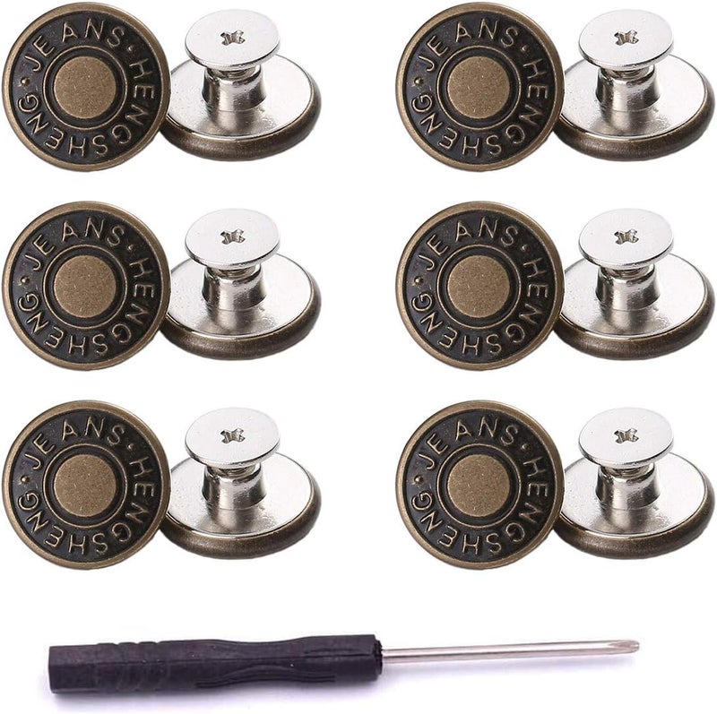 10 metal jeans sewing buttons, 17 mm, seamless, nail-free, removable, replacement threaded repair buttons, rivets and screwdrivers - Image 1