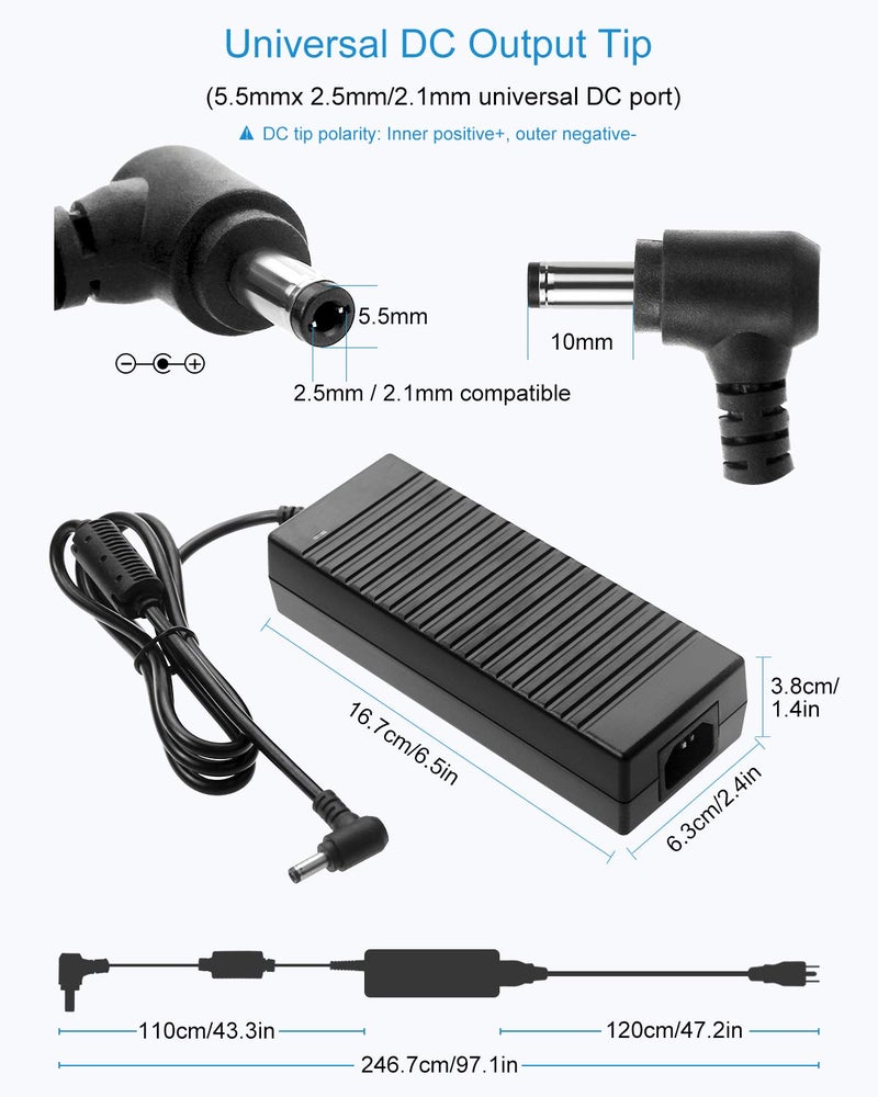 ALITOVE 12V Power Supply 10A 120W AC Adapter 100-240V 50-60HZ Transformer AC to DC Converter 12 Volt 10 Amp with 5.5x2.5mm Output Jack for 5050 3528 LED Strip Light CCTV Cameras 3D Printer - Image 3