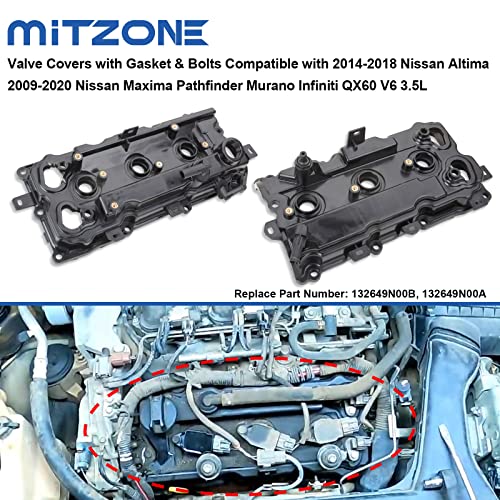MITZONE MITZOEN Valve Covers with Gasket & Bolts Compatible with 2014-2018 Nissan Altima 2009-2020 Nissan Maxima Pathfinder Murano Infiniti QX60 V6 3.5L Replace # 13264-9N00A 13264-9N00B - Image 2