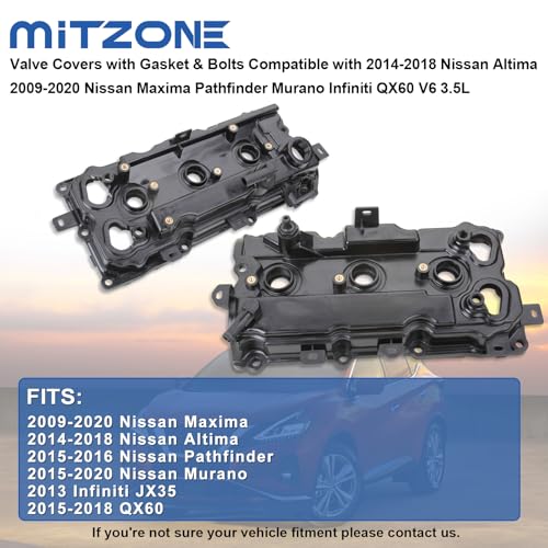 MITZONE MITZOEN Valve Covers with Gasket & Bolts Compatible with 2014-2018 Nissan Altima 2009-2020 Nissan Maxima Pathfinder Murano Infiniti QX60 V6 3.5L Replace # 13264-9N00A 13264-9N00B - Image 3