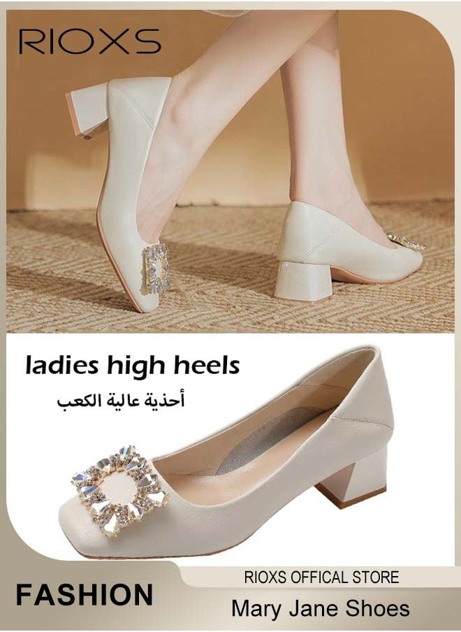 RIOXS - Low Heel Court Shoes with Squared-off Toe, Shiny Rhinestone Chunky Heel Shoes, Classic Versatile Closed-toe Chunky Heel Shoes with Non-slip Rubber Outsole and Soft Insole, Perfect for Elevating Your Status at Work, Parties, Interviews, Weddings and More - Image 1