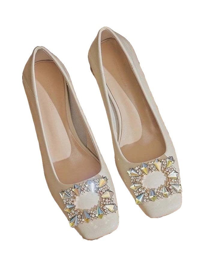 RIOXS - Low Heel Court Shoes with Squared-off Toe, Shiny Rhinestone Chunky Heel Shoes, Classic Versatile Closed-toe Chunky Heel Shoes with Non-slip Rubber Outsole and Soft Insole, Perfect for Elevating Your Status at Work, Parties, Interviews, Weddings and More - Image 1