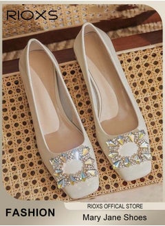RIOXS Low Heel Court Shoes with Squared-off Toe, Shiny Rhinestone Chunky Heel Shoes, Classic Versatile Closed-toe Chunky Heel Shoes with Non-slip Rubber Outsole and Soft Insole, Perfect for Elevating Your Status at Work, Parties, Interviews, Weddings and More  - Image 2