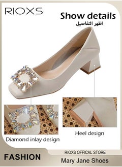 RIOXS Low Heel Court Shoes with Squared-off Toe, Shiny Rhinestone Chunky Heel Shoes, Classic Versatile Closed-toe Chunky Heel Shoes with Non-slip Rubber Outsole and Soft Insole, Perfect for Elevating Your Status at Work, Parties, Interviews, Weddings and More  - Image 4