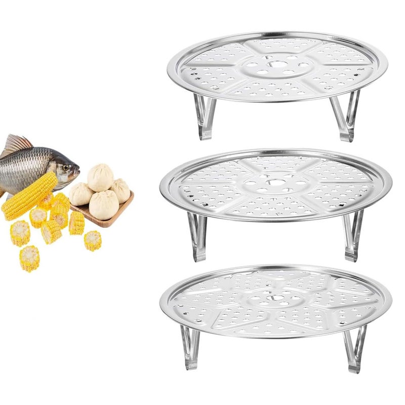 Round Stainless Steamer Rack, 3 Pack Diameter Canner Steaming Rack Stand Cooking Ware Food Vegetable Steam Basket Tray Insert for  Cooker Pot Wok, steamed pan, 7/7.87/8.5 inch - Image 2