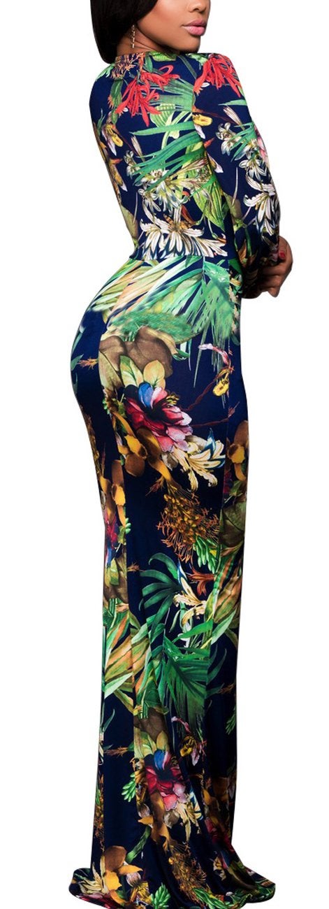 sexycherry Elegant Floral Formal Dresses for Women Sexy Bodycon V Neck Cocktail Floor Length Prom Long Dress for Evening Party(Large) Flower - Image 3
