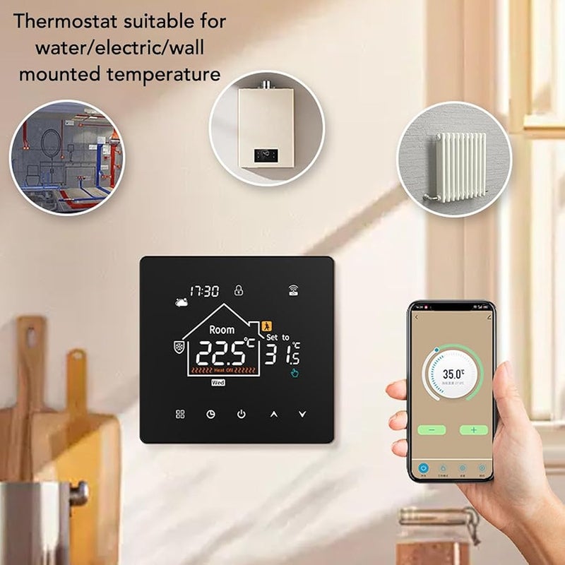 FTVOGUE منظم حرارة قابل للبرمجة لمدة 7 أيام شاشة رقمية تعمل باللمس شاشة LCD ملونة ذاكرة بيانات تصميم عادي - Image 3