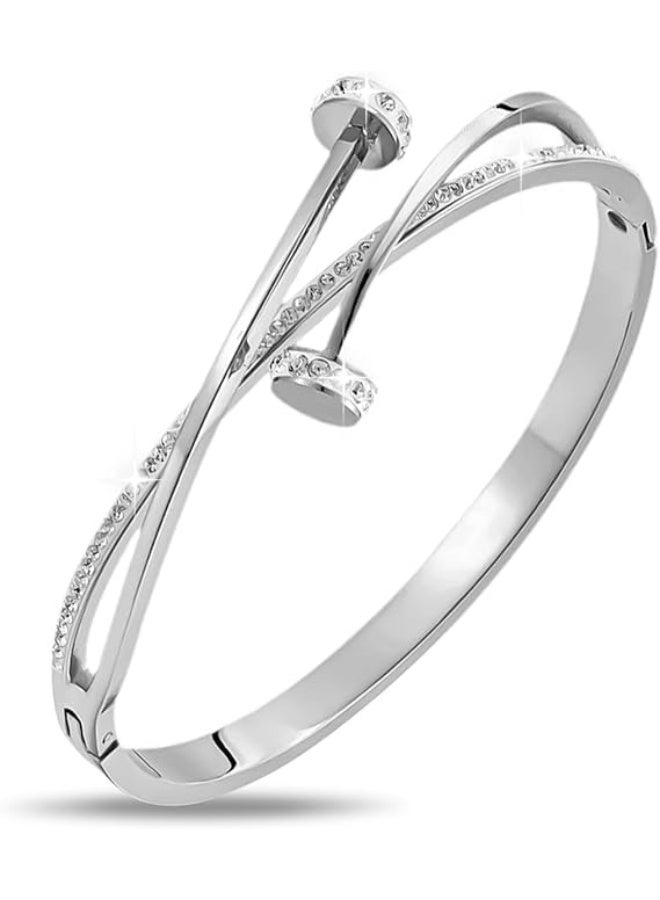 18K Gold Plated Oval Bangle Cuff Bracelet for Women, Elegant Simple Adjustable Cubic Zirconia Jewelry Gift, Trendy Minimalist Wristband for Daily & Party Wear - Image 1