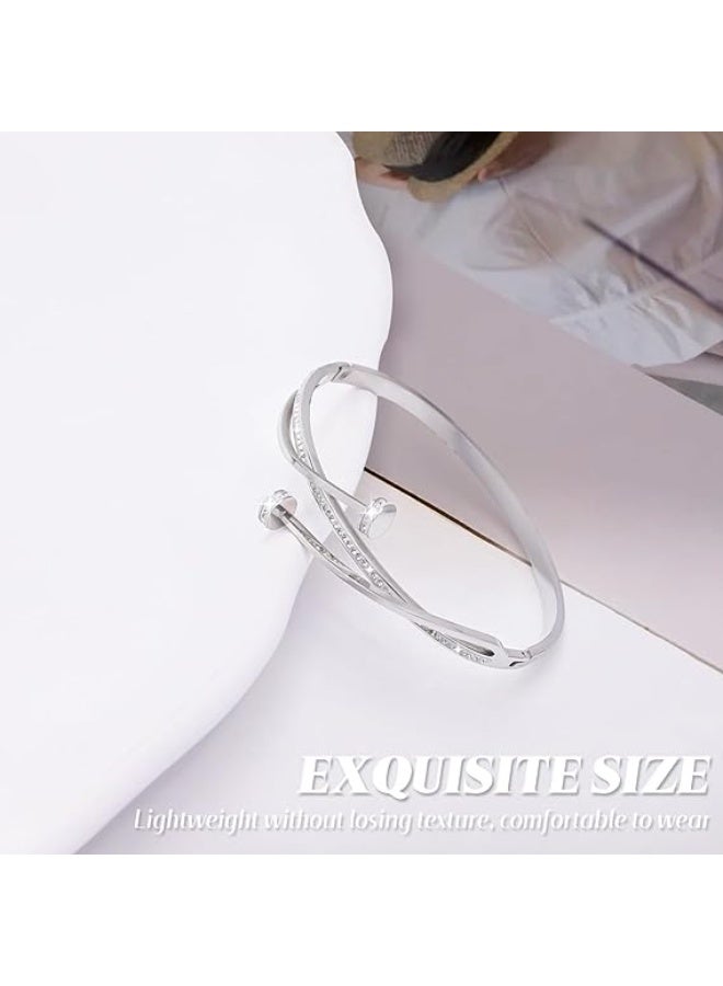 18K Gold Plated Oval Bangle Cuff Bracelet for Women, Elegant Simple Adjustable Cubic Zirconia Jewelry Gift, Trendy Minimalist Wristband for Daily & Party Wear - Image 3