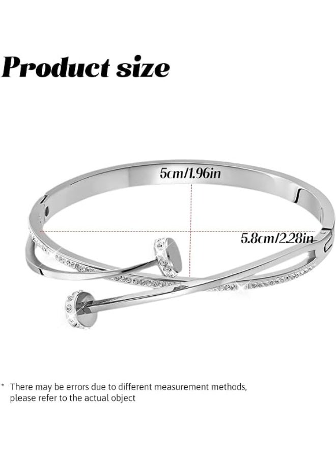18K Gold Plated Oval Bangle Cuff Bracelet for Women, Elegant Simple Adjustable Cubic Zirconia Jewelry Gift, Trendy Minimalist Wristband for Daily & Party Wear - Image 2