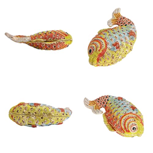 Tngan Women Mini Fish Clutch Luxury Rhinestones Purse Sparkling Banquet Handbag Wedding Party Clutch Bag, Multicolor Yellow 2 - Image 5