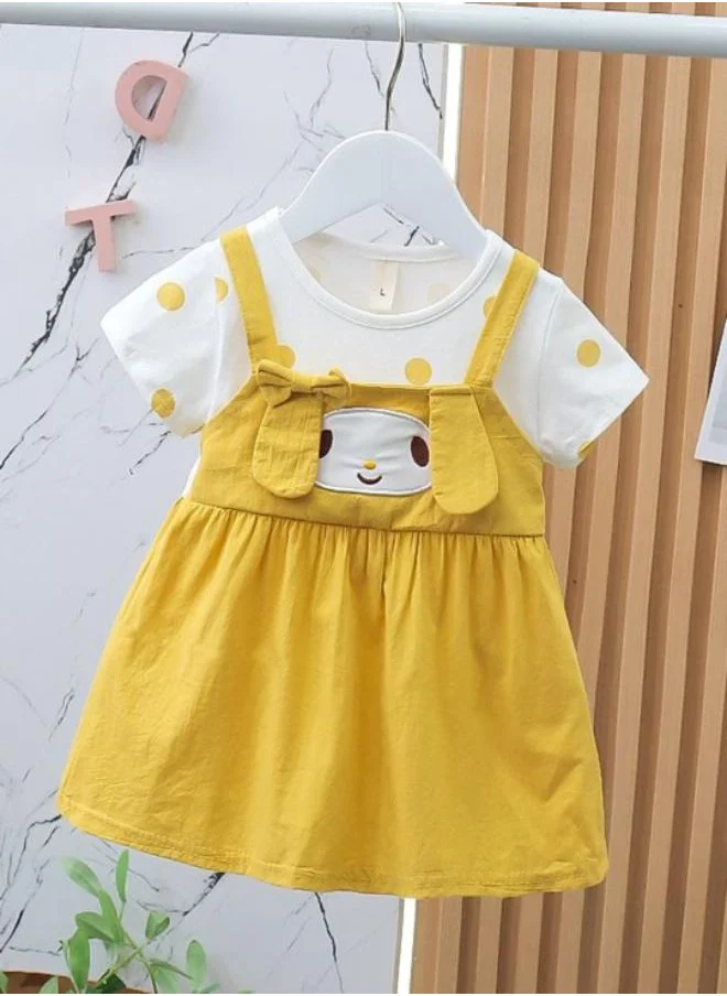 YUNIQEE Yellow A-Line Crew Neck Polka Dot Dress