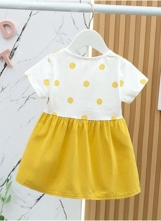 YUNIQEE Yellow A-Line Crew Neck Polka Dot Dress