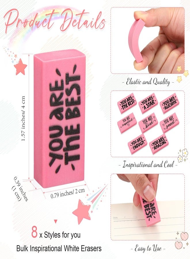 PerKoop 50 Pcs Inspirational Pink Erasers Bulk Small Motivational Pencil Erasers for Kids You are Awesome Gifts for Students Teachers Classroom School Office Stationery Supplies - Image 2