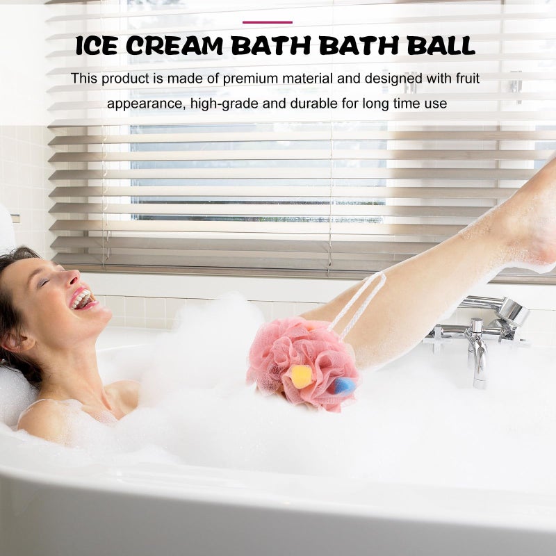 2Pcs Ice Cream Shaped Loofah Sponge Bath Ball White And Pink Body Exfoliation Shower Sponge - Image 4