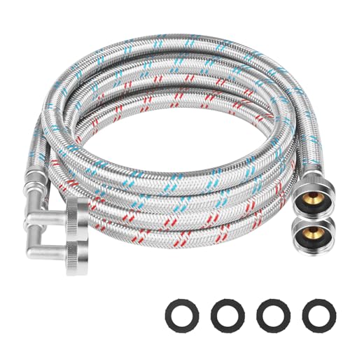 KEOKLE Washing Machine Hoses4ft 90 Degree Elbow Washer Hoses2pack Stainless Steel Braided Burst Proof Water Supply Lines Universal Fit to Hot and Cold Connector - Image 1