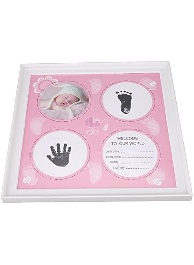 Baby Handprint Footprint Kit, Wear Resistant Safe Baby Print Frame Kit for Display for Newborns (Pink) - Image 1