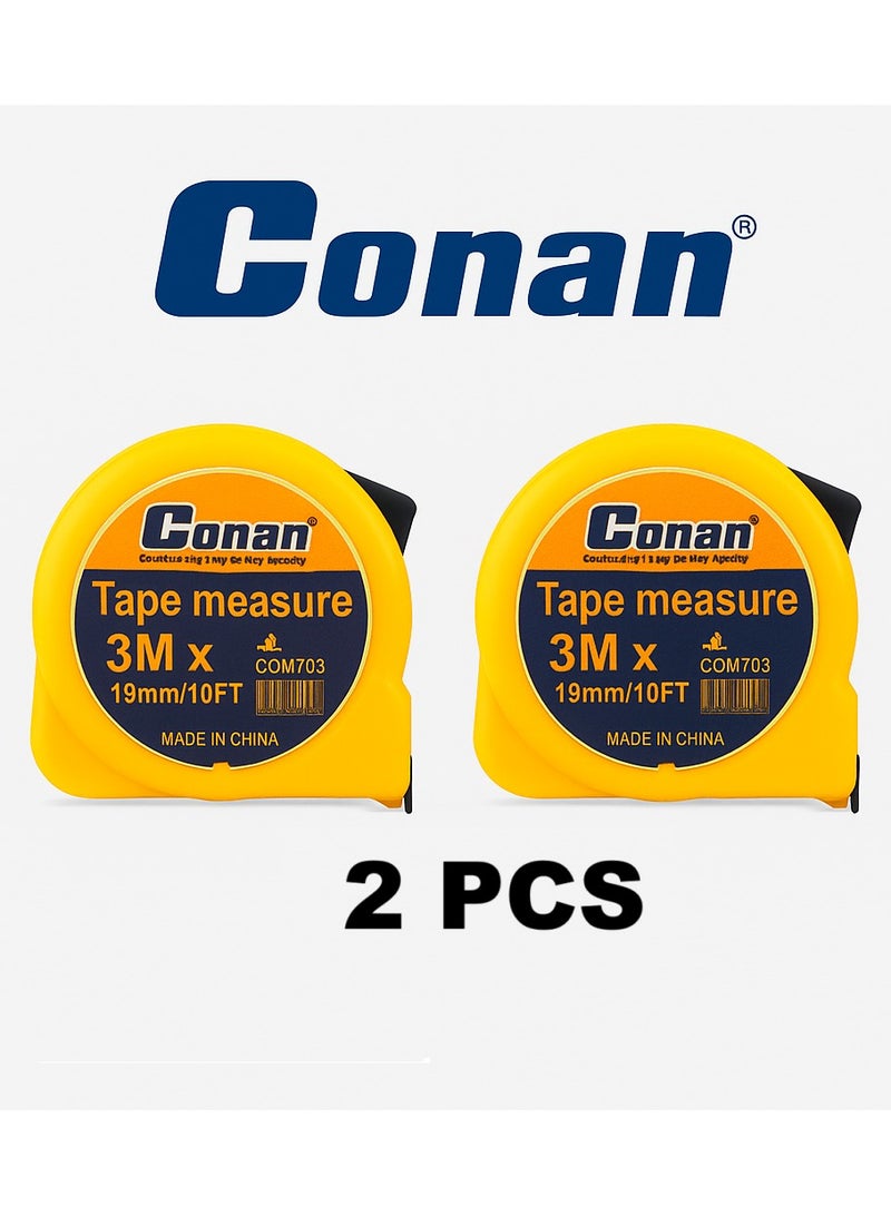 Conan 2-Pack CONAN Tape Measure COM703 — 3m × 19mm (10FT), Manual Lock, Rugged ABS Case with Belt Clip & Wrist Strap, Dual Metric/Imperial Scale - Image 1